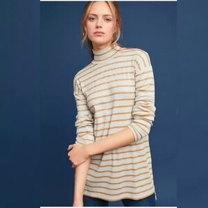Vanessa Virginia Anthropologie XS Metallic Striped Tunic Mock Neck Silver Gold